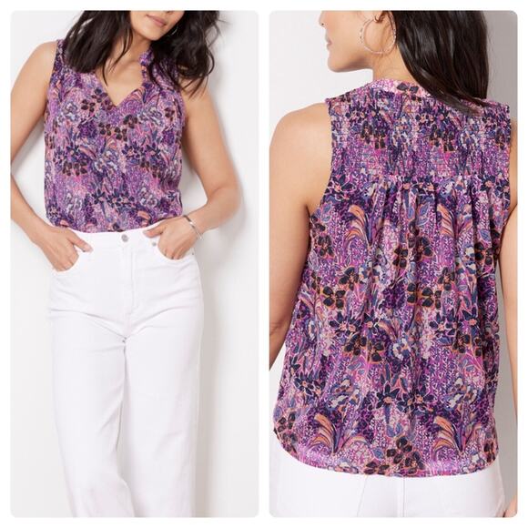 Evereve Purple Floral Blouse - Picture 1 of 14